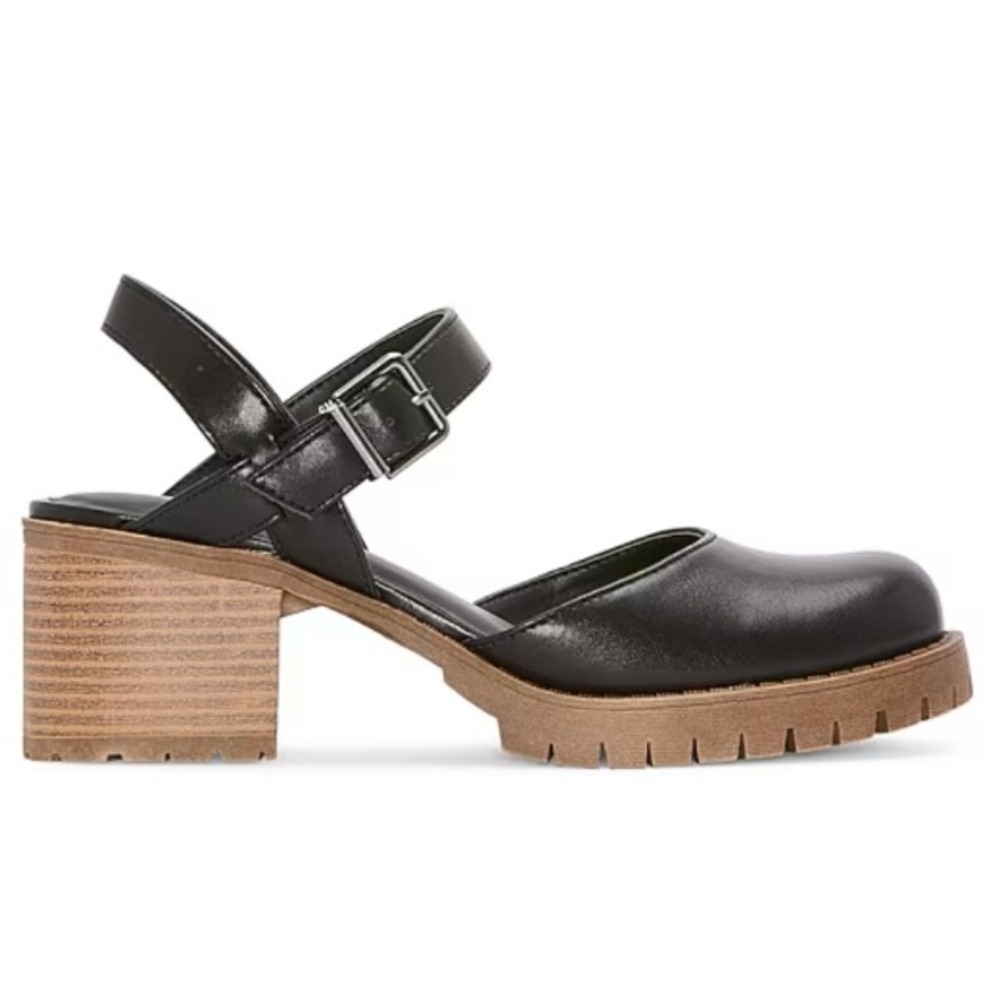 Black Mary Jane Clogs SZ 10 Block Heel Faux Leather Platform Slingback Clog Y2K